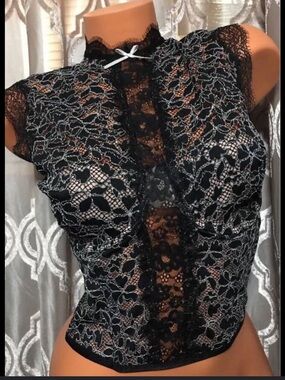Victoria's Secret Black Lace Bodysuit with Cream Underlay